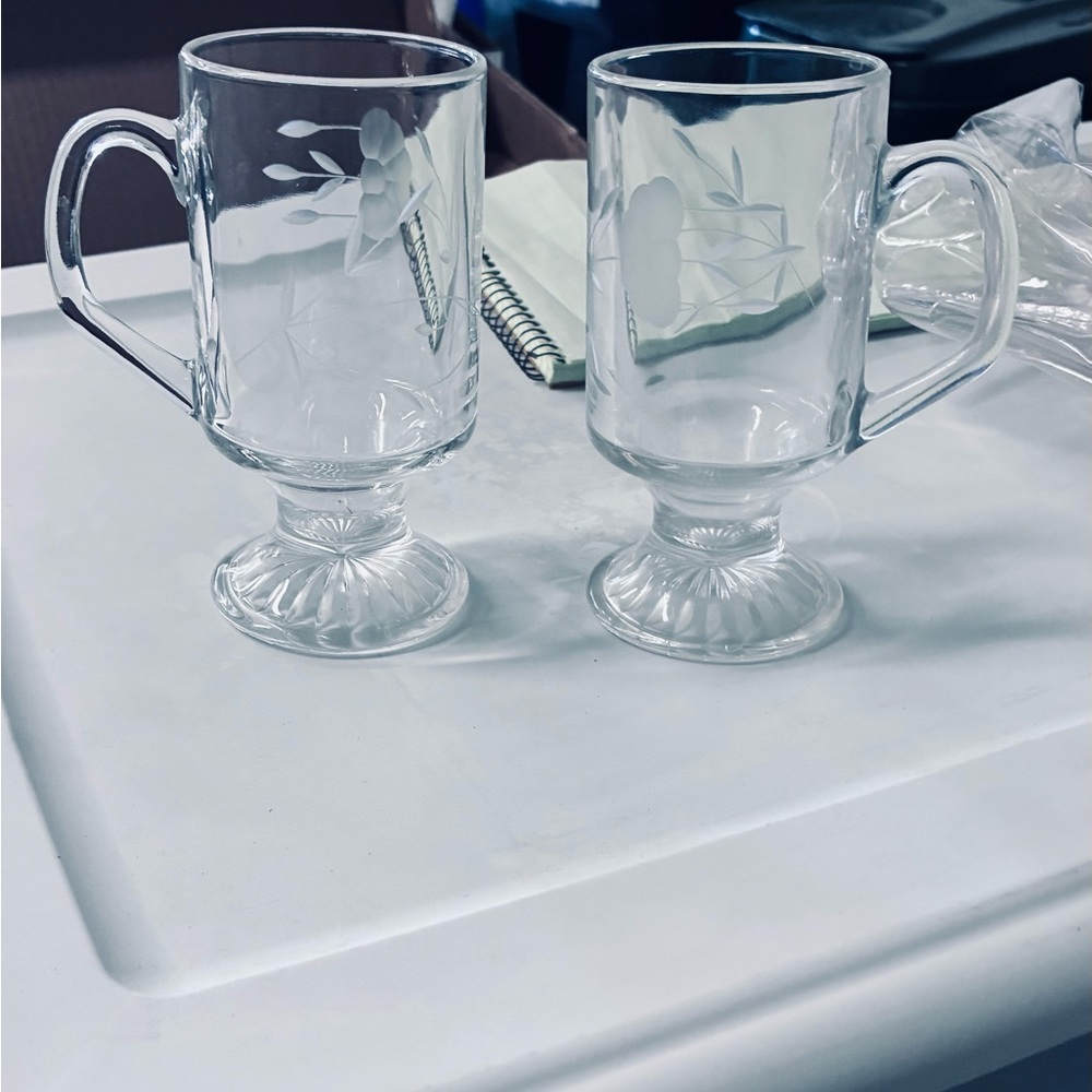 Princess House set of 2 Heritage Floral Glass Mugs
